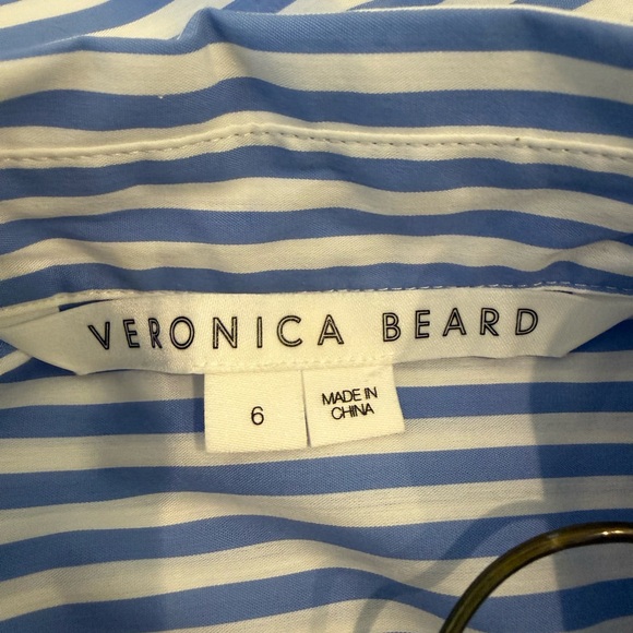 Veronica Beard Bell ruched striped cotton-blend poplin mini shirt dress - Picture 7 of 11